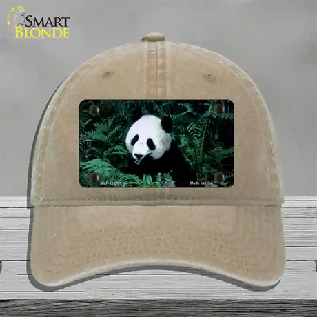 Panda Bear Novelty License Plate Hat Unconstructed Cotton / Khaki