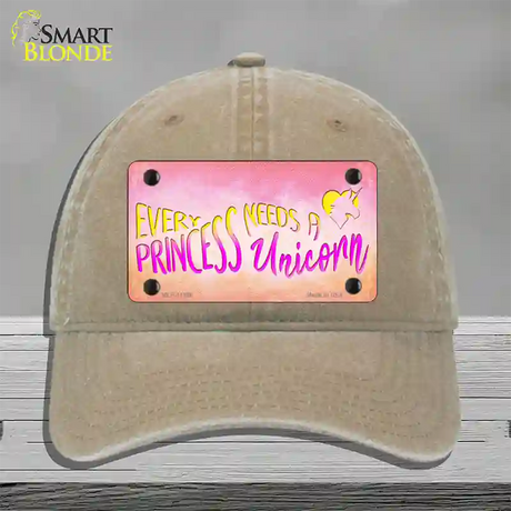 Princess and Unicorn Novelty License Plate Hat Unconstructed Cotton / Khaki