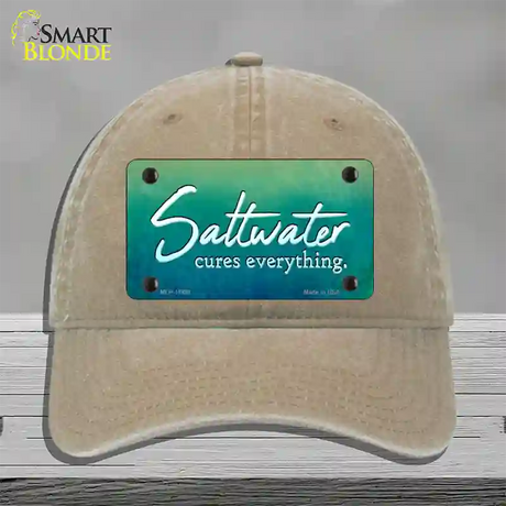 Saltwater Cures Everything Novelty License Plate Hat Unconstructed Cotton / Khaki