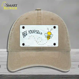 Bee Yourself Novelty License Plate Hat Unconstructed Cotton / Khaki