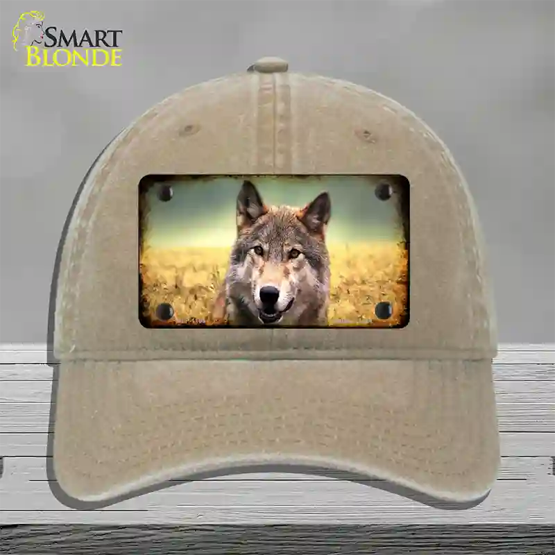 Wolf Novelty License Plate Hat Unconstructed Cotton / Khaki