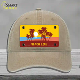 Beach Life Novelty License Plate Hat Unconstructed Cotton / Khaki