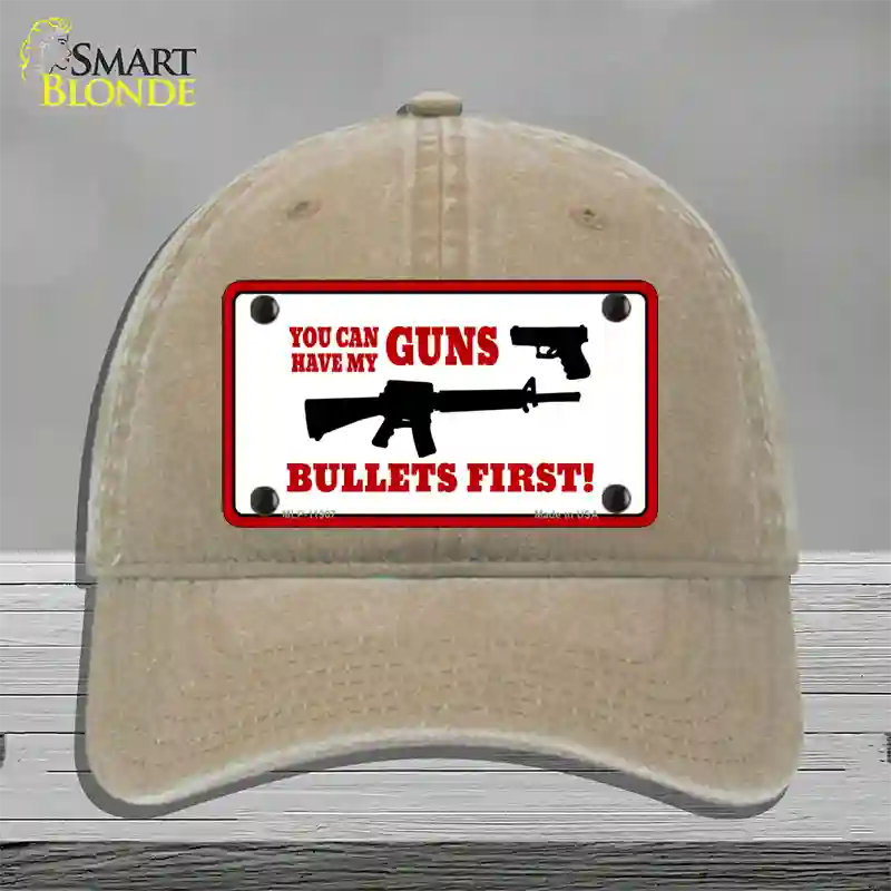 Bullets First Novelty License Plate Hat Unconstructed Cotton / Khaki