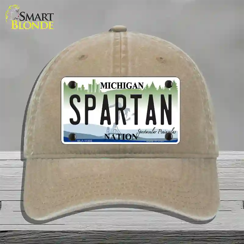 Michigan Spartan Novelty License Plate Hat Unconstructed Cotton / Khaki