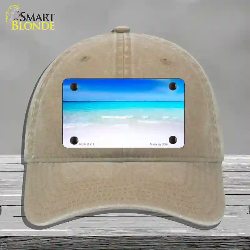 Beach Scene Novelty License Plate Hat Unconstructed Cotton / Khaki