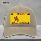 Wyoming Yellow Novelty License Plate Hat Unconstructed Cotton / Khaki