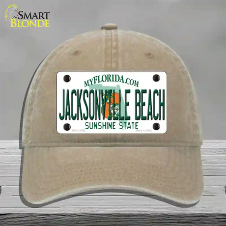 Florida Jacksonville Beach Novelty License Plate Hat Unconstructed Cotton / Khaki