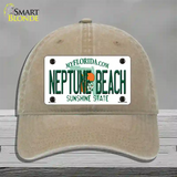 Florida Neptune Beach Novelty License Plate Hat Unconstructed Cotton / Khaki