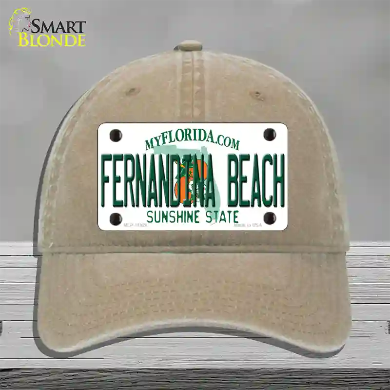 Florida Fernandina Beach Novelty License Plate Hat Unconstructed Cotton / Khaki