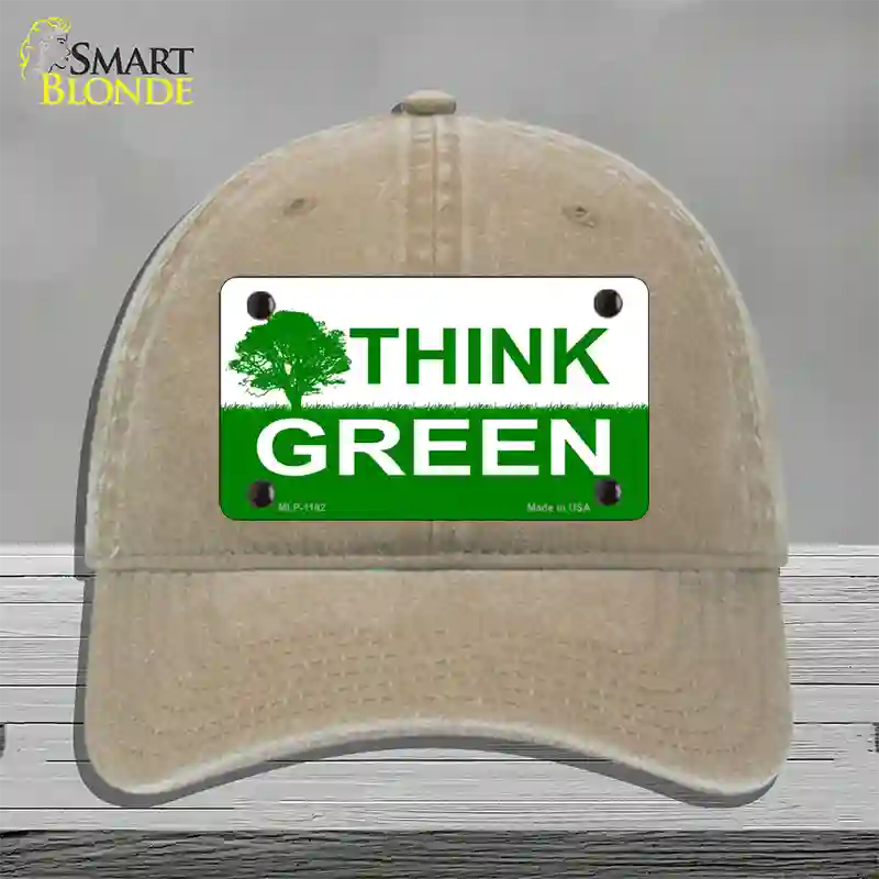 Think Green Novelty License Plate Hat Unconstructed Cotton / Khaki