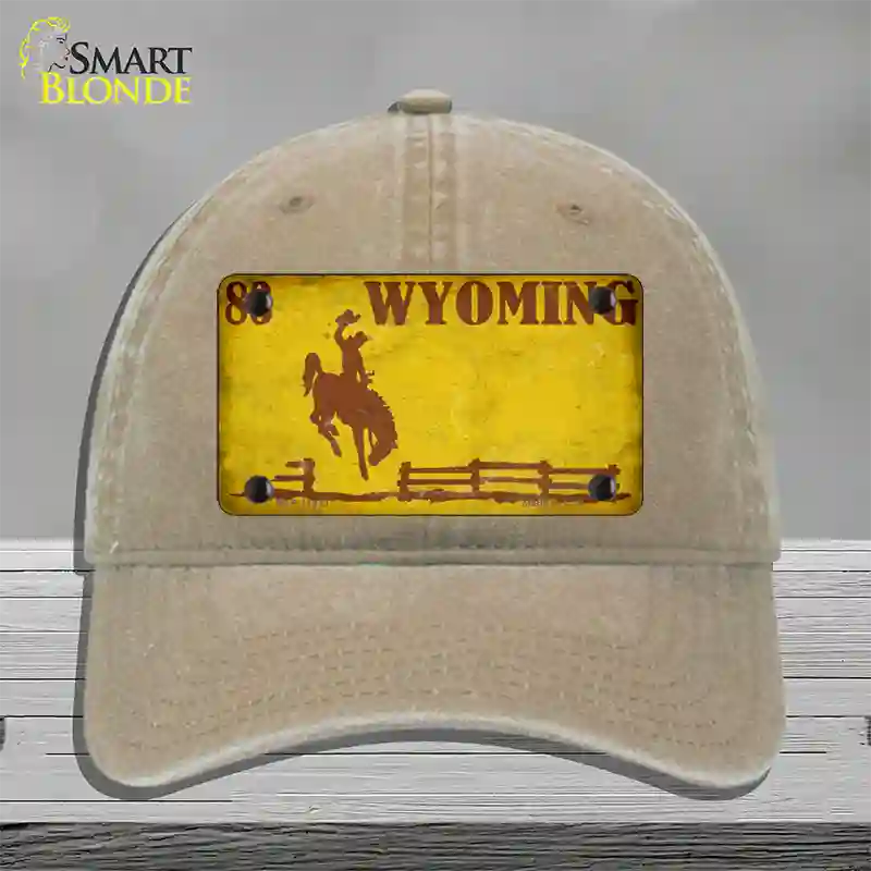 Wyoming Yellow Rusty Novelty License Plate Hat Unconstructed Cotton / Khaki