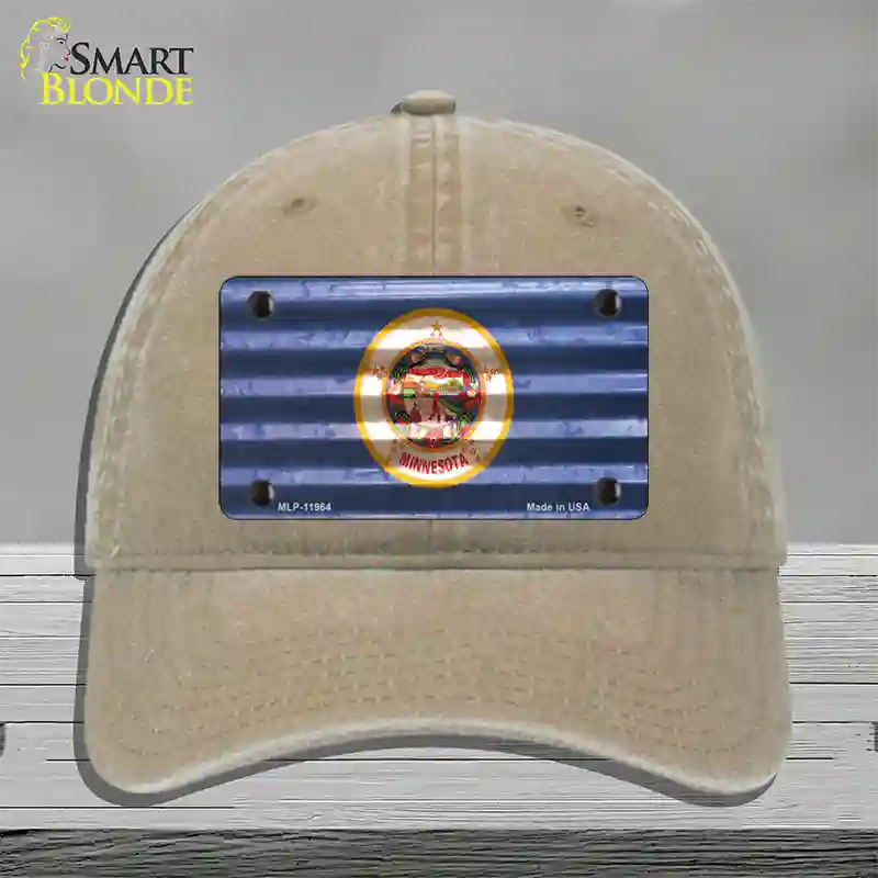 Minnesota Corrugated Flag Novelty License Plate Hat Unconstructed Cotton / Khaki