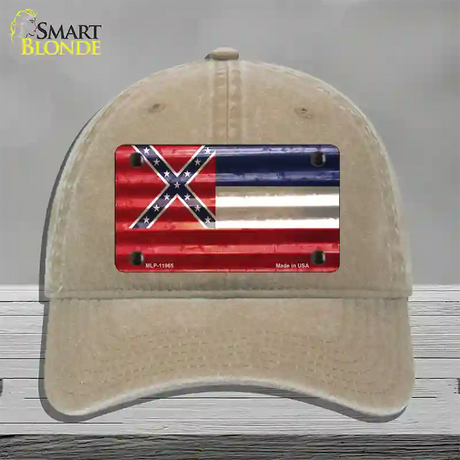 Mississippi Corrugated Flag Novelty License Plate Hat Unconstructed Cotton / Khaki