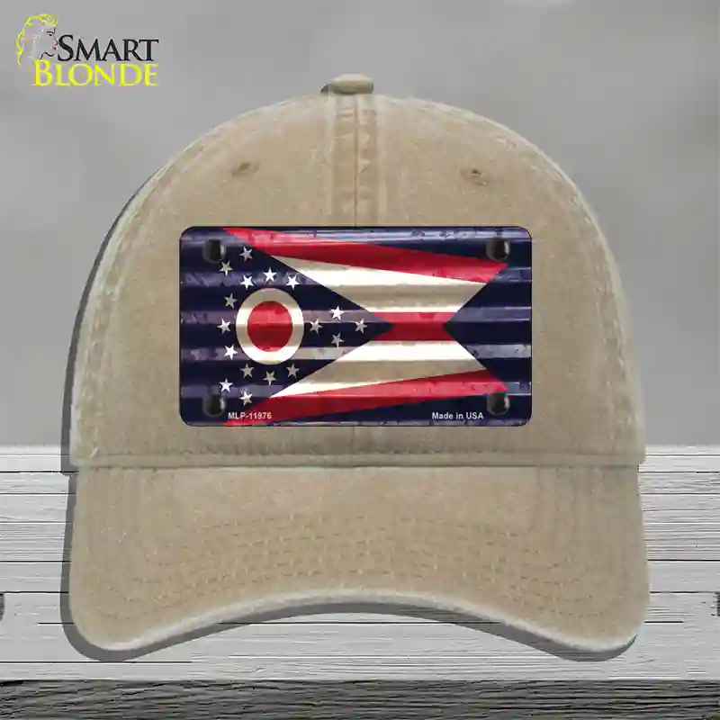 Ohio Corrugated Flag Novelty License Plate Hat Unconstructed Cotton / Khaki