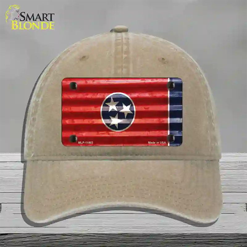 Tennessee Corrugated Flag Novelty License Plate Hat Unconstructed Cotton / Khaki