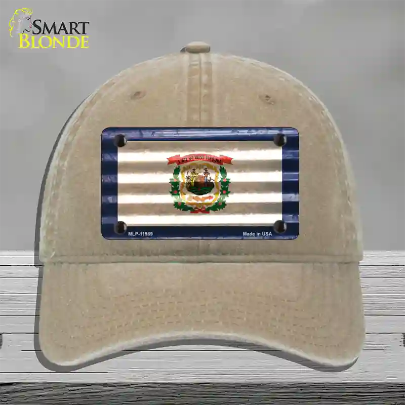 West Virginia Corrugated Flag Novelty License Plate Hat Unconstructed Cotton / Khaki