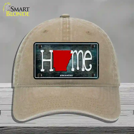 Arkansas Home State Outline Novelty License Plate Hat Unconstructed Cotton / Khaki