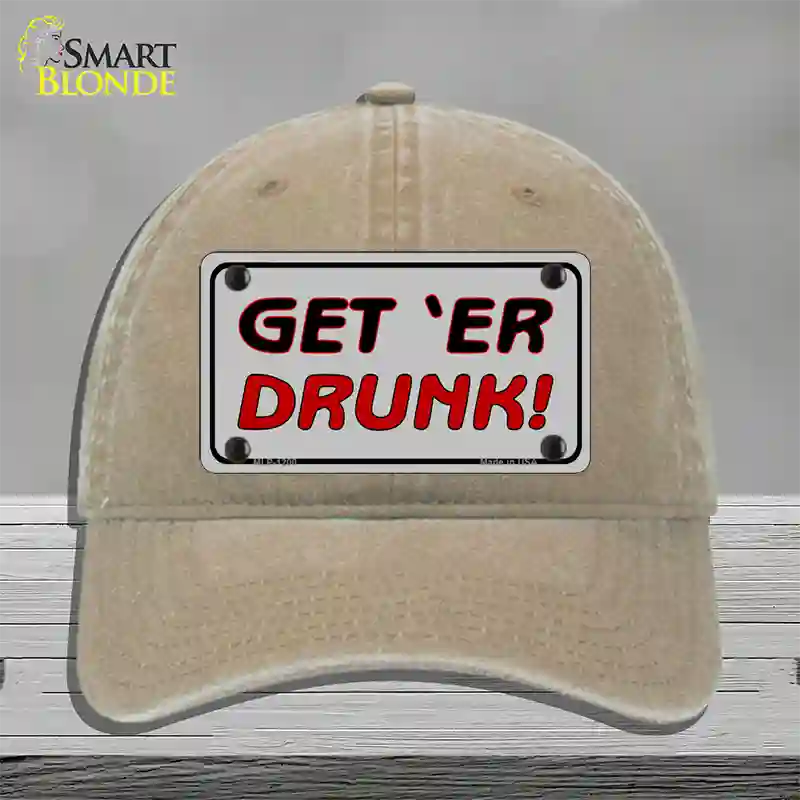 Get ER Drunk Novelty License Plate Hat Unconstructed Cotton / Khaki