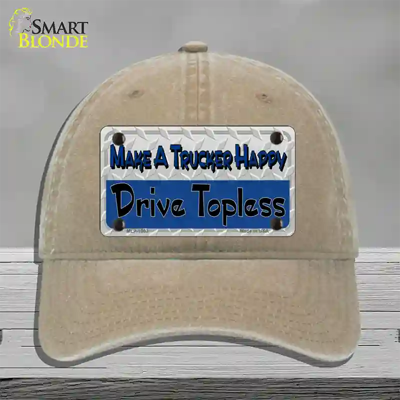 Make A Mesh Happy Novelty License Plate Hat Unconstructed Cotton / Khaki