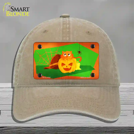 Pumpkin Kitty Novelty License Plate Hat Unconstructed Cotton / Khaki