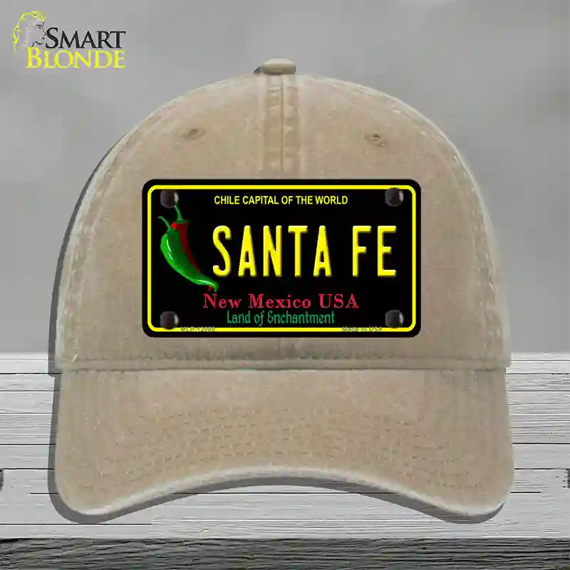 Santa Fe Black New Mexico Novelty License Plate Hat Unconstructed Cotton / Khaki