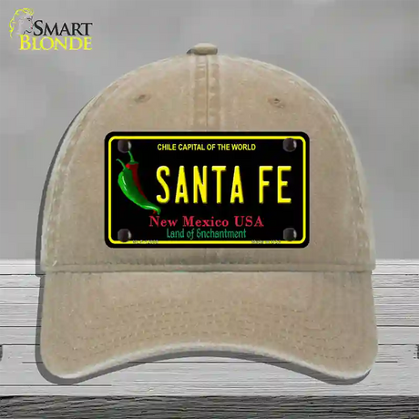 Santa Fe Black New Mexico Novelty License Plate Hat Unconstructed Cotton / Khaki