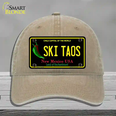 Ski Taos Black New Mexico Novelty License Plate Hat Unconstructed Cotton / Khaki