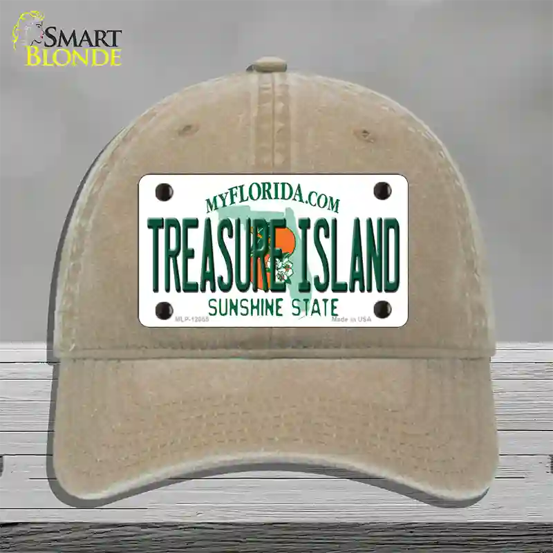 Florida Tresure Island Novelty License Plate Hat Unconstructed Cotton / Khaki