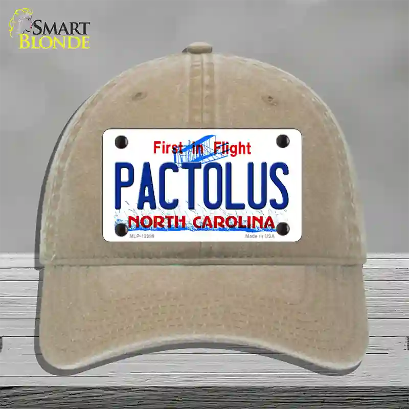 Pactolus North Carolina State Novelty License Plate Hat Unconstructed Cotton / Khaki