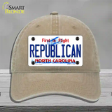 Republican North Carolina State Novelty License Plate Hat Unconstructed Cotton / Khaki