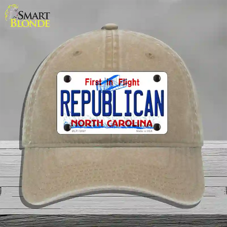 Republican North Carolina State Novelty License Plate Hat Unconstructed Cotton / Khaki