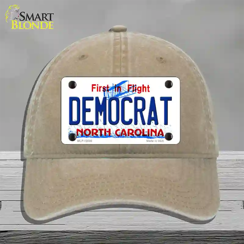 Democrat North Carolina State Novelty License Plate Hat Unconstructed Cotton / Khaki