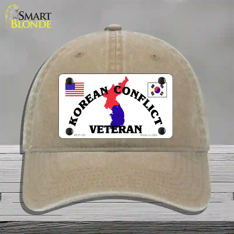 Korean Conflict Veteran Novelty License Plate Hat Unconstructed Cotton / Khaki