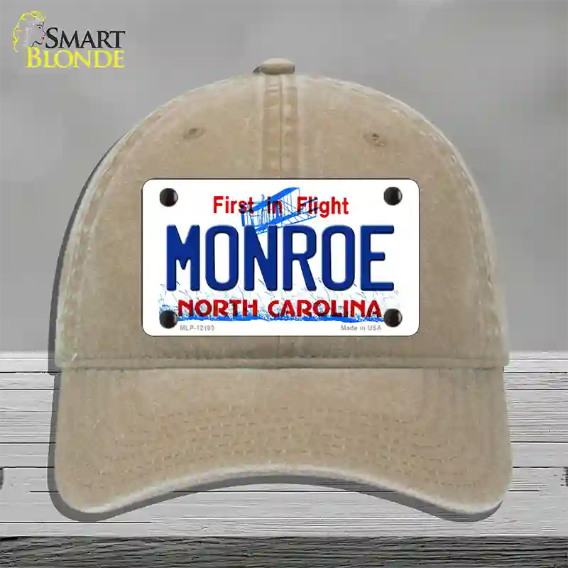 Monroe North Carolina State Novelty License Plate Hat Unconstructed Cotton / Khaki