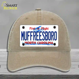 Muffreesboro North Carolina State Novelty License Plate Hat Unconstructed Cotton / Khaki