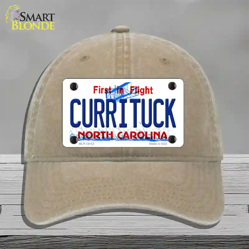 Currituck North Carolina State Novelty License Plate Hat Unconstructed Cotton / Khaki