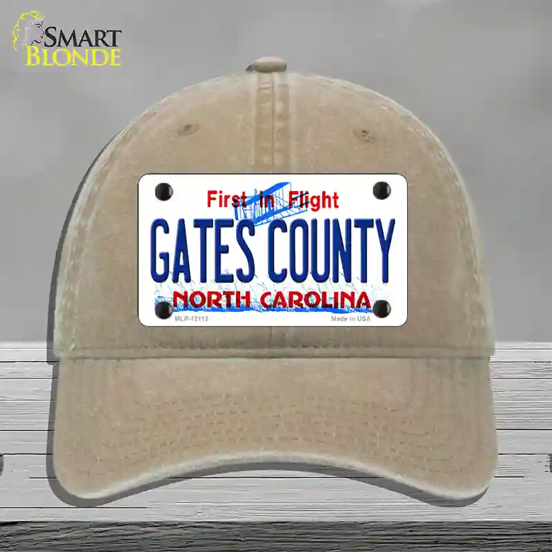 Gates County North Carolina State Novelty License Plate Hat Unconstructed Cotton / Khaki