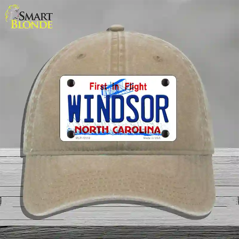 Windsor North Carolina State Novelty License Plate Hat Unconstructed Cotton / Khaki