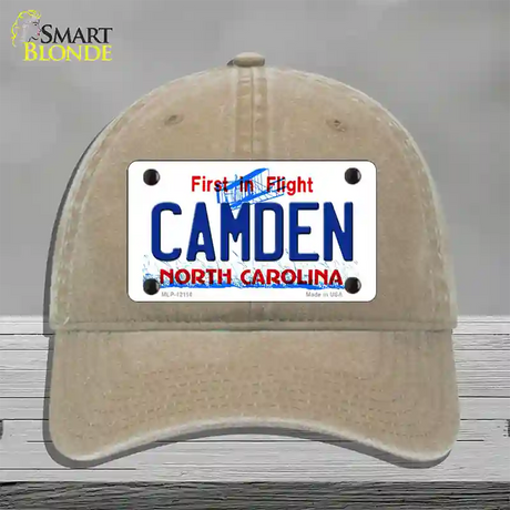 Camden North Carolina State Novelty License Plate Hat Unconstructed Cotton / Khaki