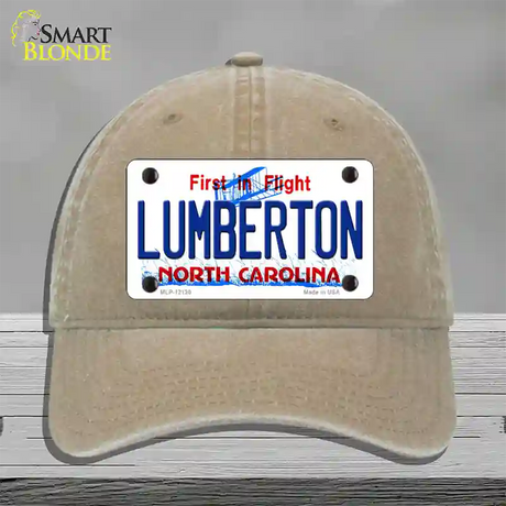 Lumberton North Carolina State Novelty License Plate Hat Unconstructed Cotton / Khaki