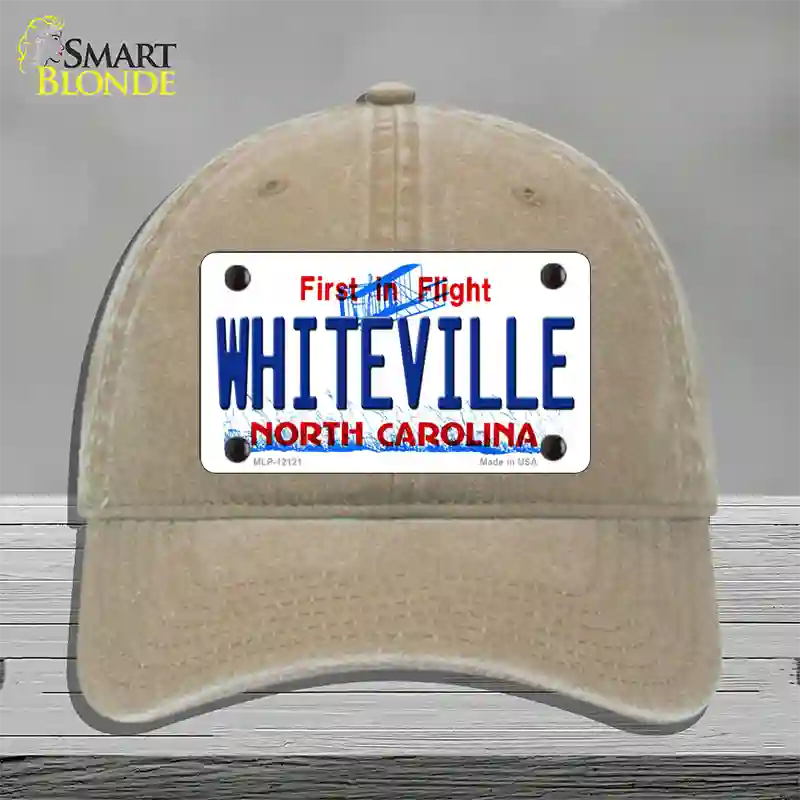 Whiteville North Carolina State Novelty License Plate Hat Unconstructed Cotton / Khaki