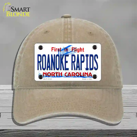 Roanoke Rapids North Carolina State Novelty License Plate Hat Unconstructed Cotton / Khaki