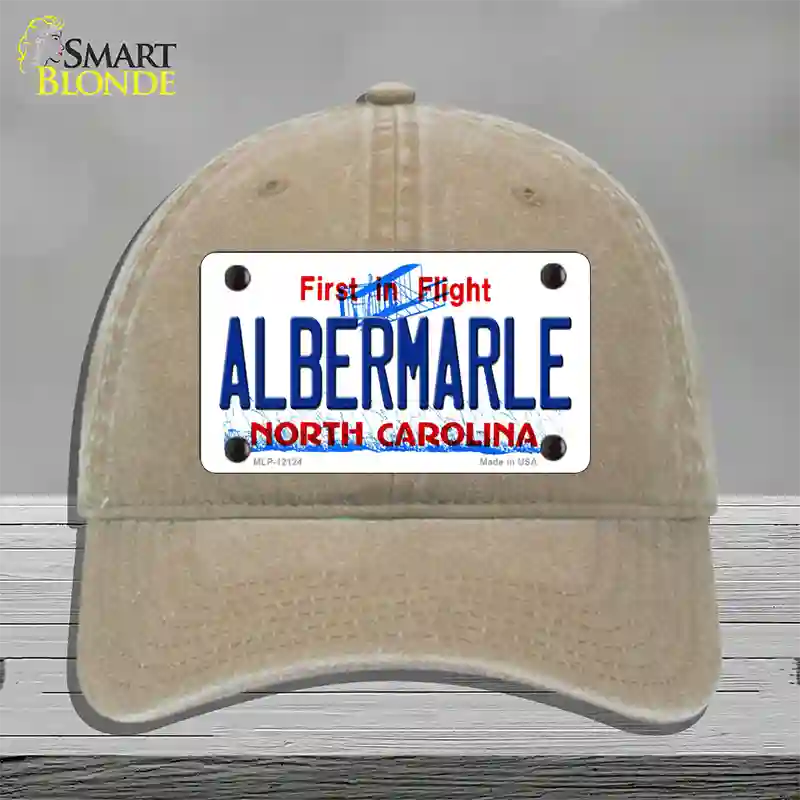 Albermarle North Carolina State Novelty License Plate Hat Unconstructed Cotton / Khaki