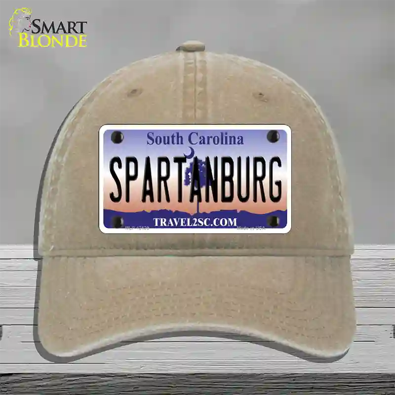 Spartanburg South Carolina State Novelty License Plate Hat Unconstructed Cotton / Khaki