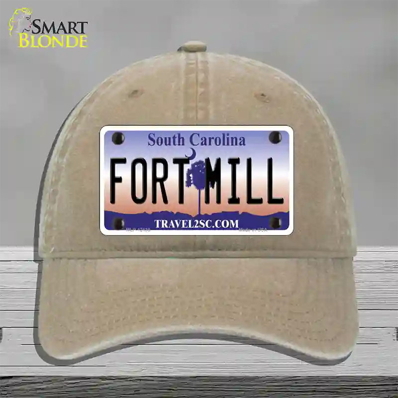 Fort Mill South Carolina Novelty License Plate Hat Unconstructed Cotton / Khaki