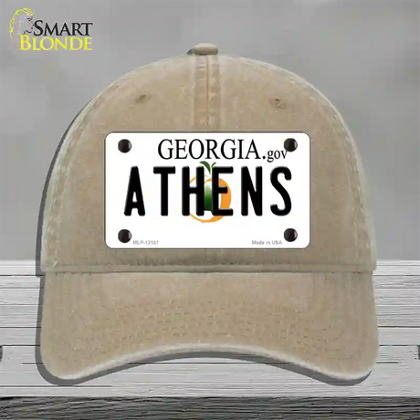 Athens Georgia State Novelty License Plate Hat Unconstructed Cotton / Khaki