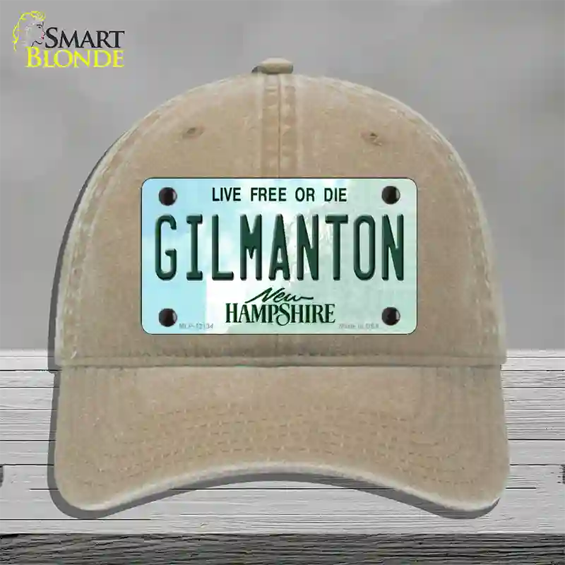 Gilmanton New Hampshire Novelty License Plate Hat Unconstructed Cotton / Khaki