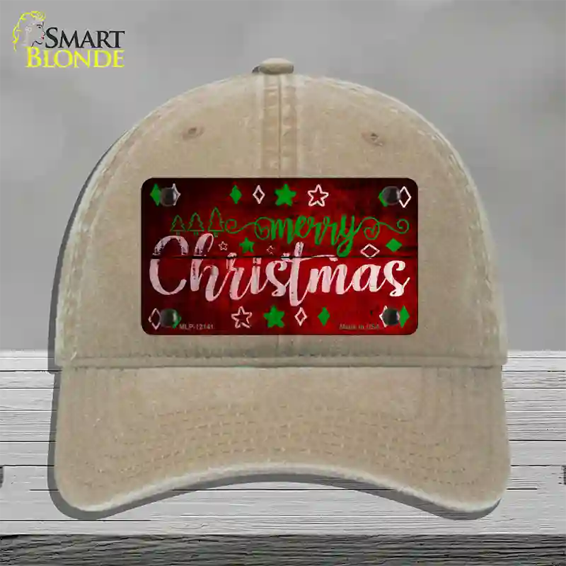 Merry Christmas Red Novelty License Plate Hat Unconstructed Cotton / Khaki