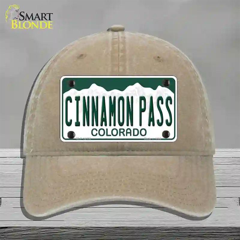 Cinnamon Pass Colorado Novelty License Plate Hat Unconstructed Cotton / Khaki