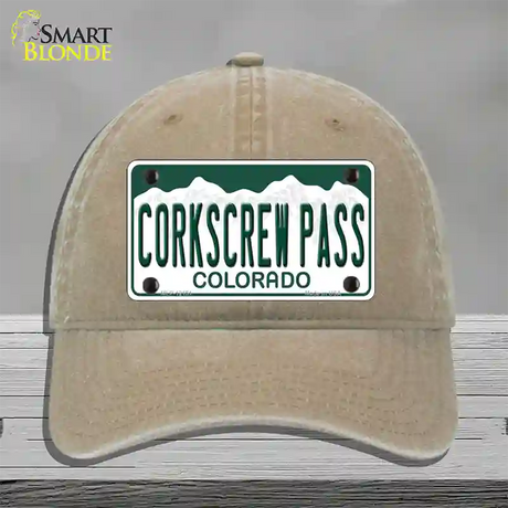 Corkscrew Pass Colorado Novelty License Plate Hat Unconstructed Cotton / Khaki